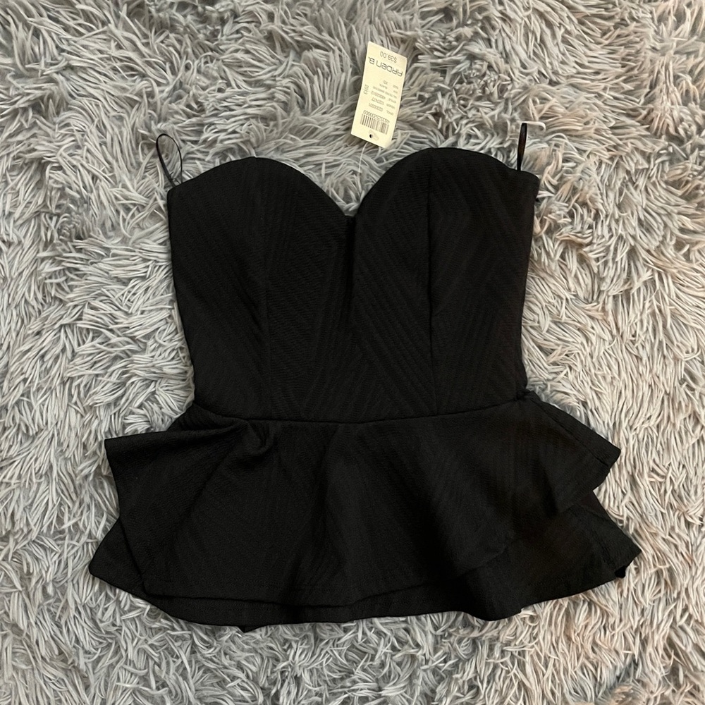 NWT Arden B Womens Black Peplum Styled Strapless Top